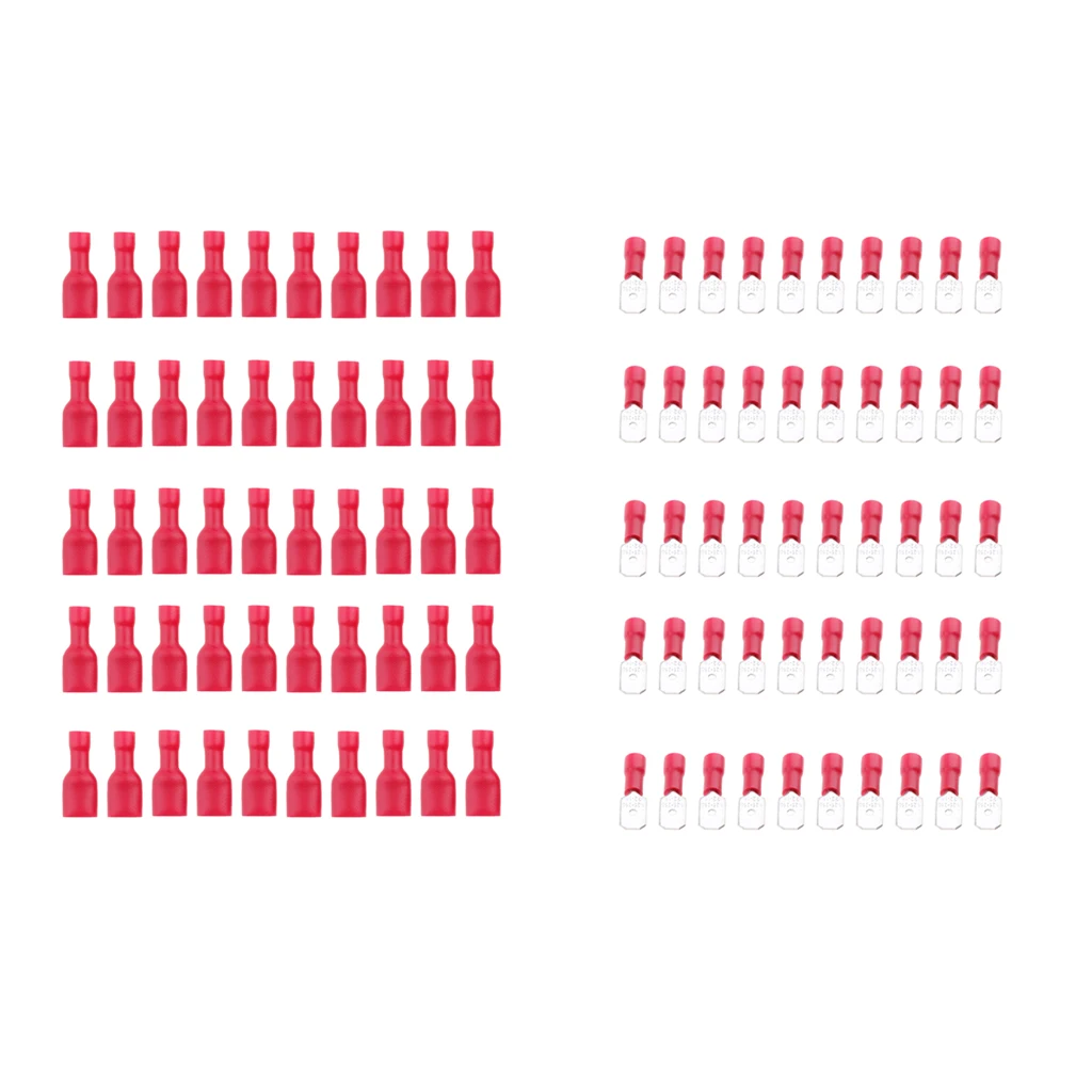 100 Pieces Male Female Insulated Wire Spade Terminal Crimp Connector Red