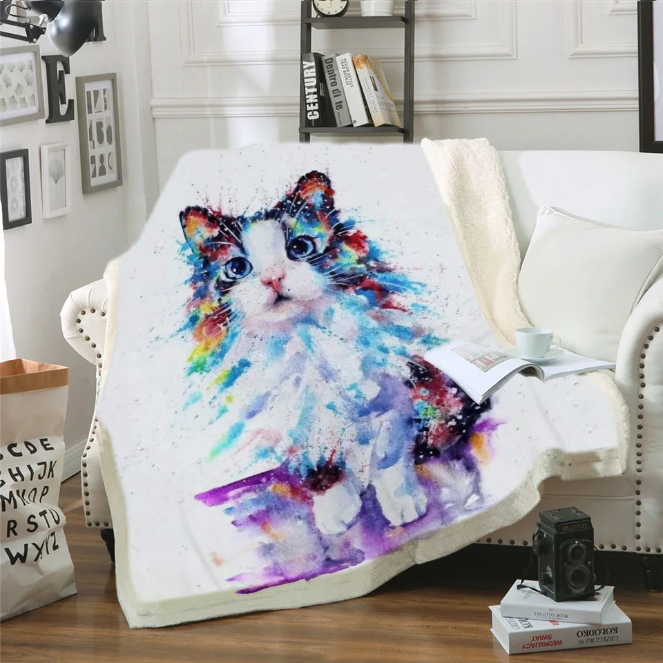 

Custom 3D Cat Super Soft Blankets Comfort Plush Sofa Bed Throw Cobertor Kids Adults Animal Blanket Thick Thin