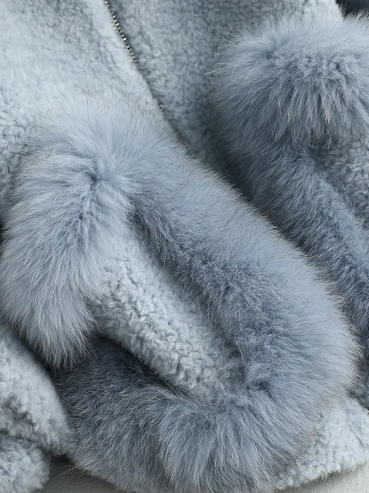 Женское пальто с натуральным мехом, осенне-зимняя куртка для женщин, Лисий мех, с капюшоном, шерстяное меховое пальто, пальто, Manteau Femme Hiver KQN18103-2