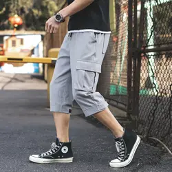 Весна-лето 2019, мужские брюки-карго с несколькими карманами, льняные мужские брюки с эластичным поясом в стиле хип-хоп, повседневные
