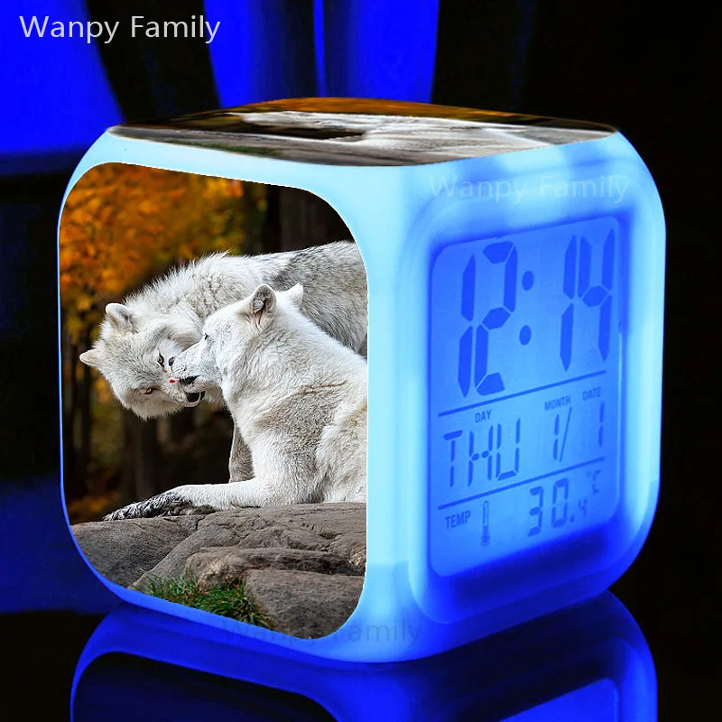 Будильник Arctic Wolf, 7 цветов, светящийся светодиодный, цифровые часы для детской комнаты, настольные, многофункциональные, меняющие цвет, будильник