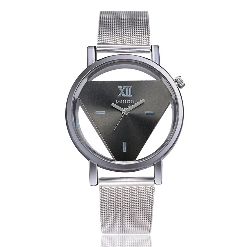 

Cross Border for Watch Fashion Triangular Double-Sided Hollow out Mesh Belt Steel Belt Quartz Watch Ultra-Thin Creative Watch