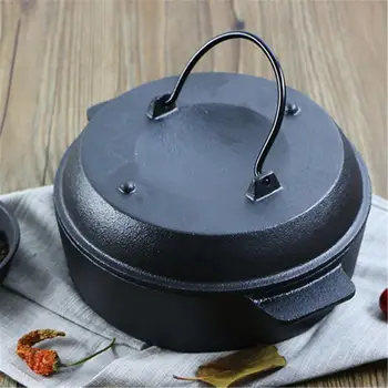 

Cast Iron Cooking Pot Dutch Oven with Dual Handles No Coating Barbecue Pot #CO