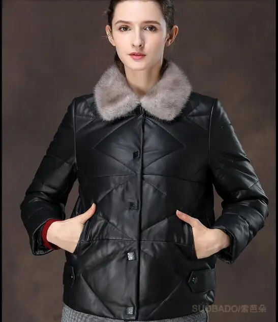 Куртка из натуральной кожи, осенне-зимнее пальто, женская одежда, норковый меховой воротник, овчина, пуховик, женские топы ZT4756