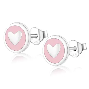 

Anti-allergic 925 Sterling Silver Pink Enamel Love Heart Round Stud Earring For Women Girls Cute Fashion Ear Studs Jewelry