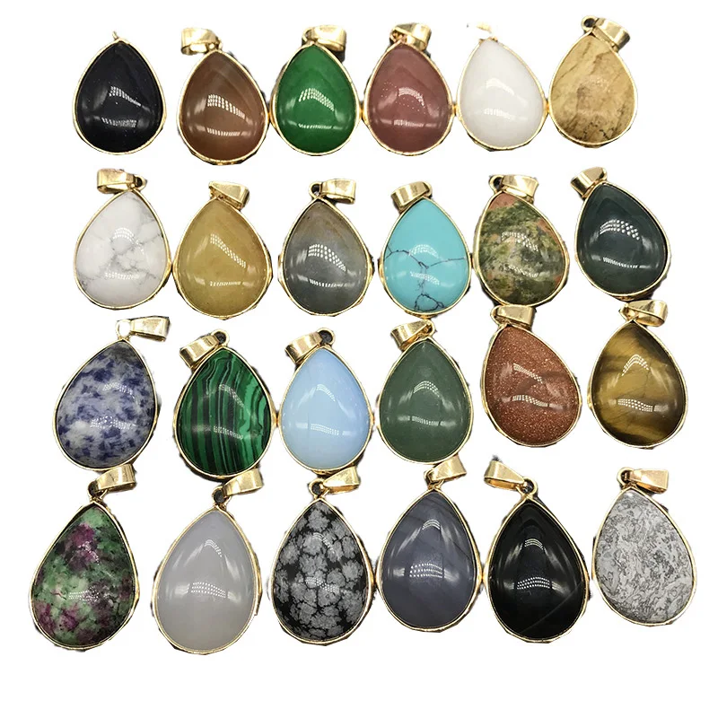 

Crystal Waterdrop Stone Necklace Teardrop Shape Coated with Water Drop Pendant Mixed Charm Assorted with Gold Chain