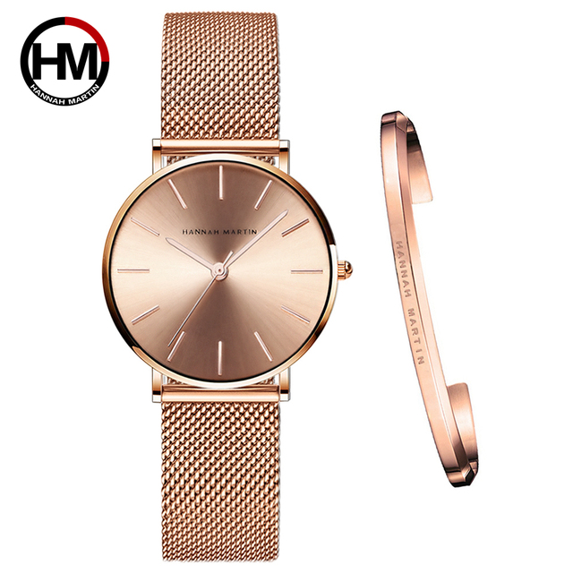 Rose Gold 1 Set Bracelet Watch Japan Quartz Creative Design Waterproof Stainless Steel Mesh Ladies Watches Relogio Feminino
