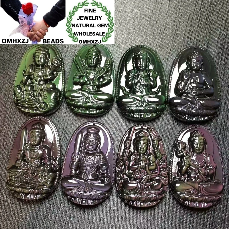 OMHXZJ Wholesale ZB451 European Fashion Birthday Party Wedding Gift Natural Stone Fine Obsidian Zodiac Sign Buddha Pendant Charm | Украшения
