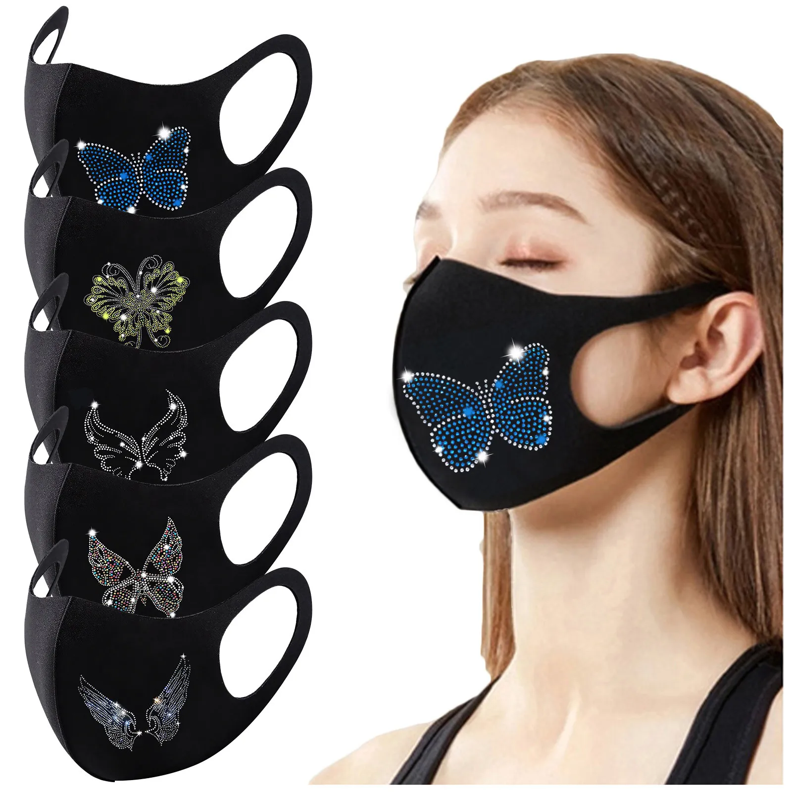 

Fast Delivery 5PC Unisex Adult Mask Rhinestone Warm Hair Ball Hanging Ear Mask Mascarilla reutilizable Bandage Masken Mascherina