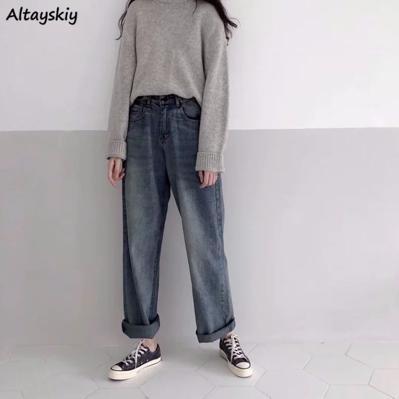 

Jeans Women Full Length High Waist Spring Fashion Retro All-match Female Casual Schoolgirls Wide Leg Trouser Streetwear Clothing