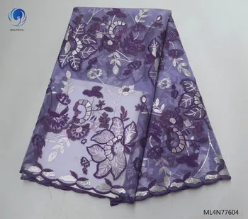 

Beautifical nigerian lace fabrics Purple tulle lace fabrics for dress Latest style embroidery flowers french lace fabric ML4N776