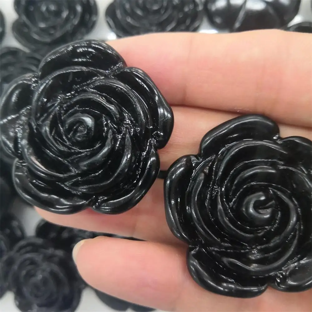 

1pc Natural Obsidian Carved Crystal Flower Natural and Mineral Stones Home Decoration Stones for Luck