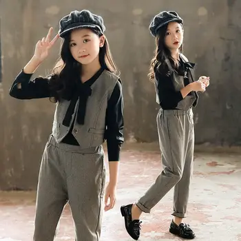 

3pcs Toddler Baby Kids Girls Outfits Cotton Top T-shirt+Plaid Vest+Trousers Set Long Sleeves Autumn Clothes Outfits Sets