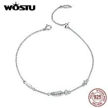 WOSTU европейский стиль Браслеты с перьями 925 пробы серебро CZ камень звено цепи для женщин Свадебная вечеринка серебро 925 ювелирные изделия CQB133