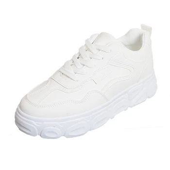 

2020 Women White Sneakers Platform Ulzzang Fashion PU Leather Trainers Womens Vulcanized Shoes Tenis Female Lace Up Casual Shoes