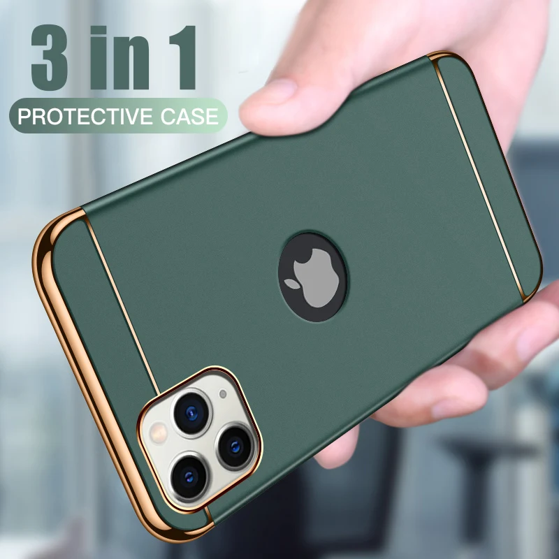 Funda de teléfono 3 en 1 de lujo, carcasa trasera dura mate para iPhone 11 12 Pro Max 12 Mini PC 6 6s 7 8 Plus