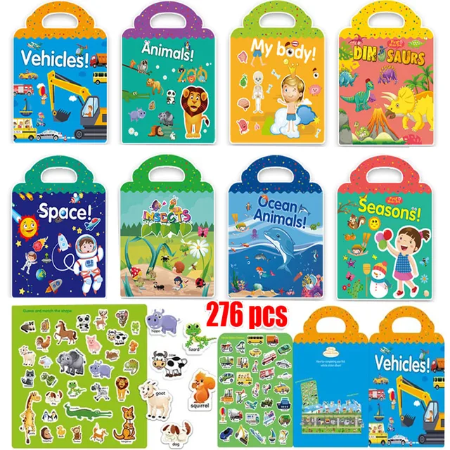 Hot New Children Scene Stickers DIY Hand-on Puzzle Sticker Books Reusable Cartoon Animal Learning Cognition Toys For Kids Gift 1