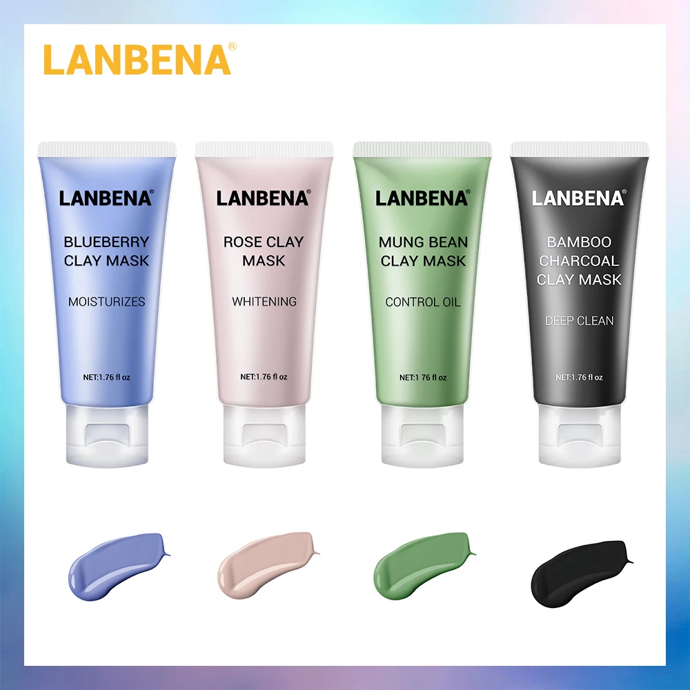 

LANBENA Mung Bean Bamboo Charcoal Blueberry Rose Clay Face Mask Deep Cleaning Pore Oil-control Whitening Beauty Skin Care 4PCS