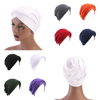

Muslim Headdress Forehead Cross Turban Bonnet For Women Pure Color Cotton Braid Inner Hijabs Indian Wrap Hijab Underscarf Caps