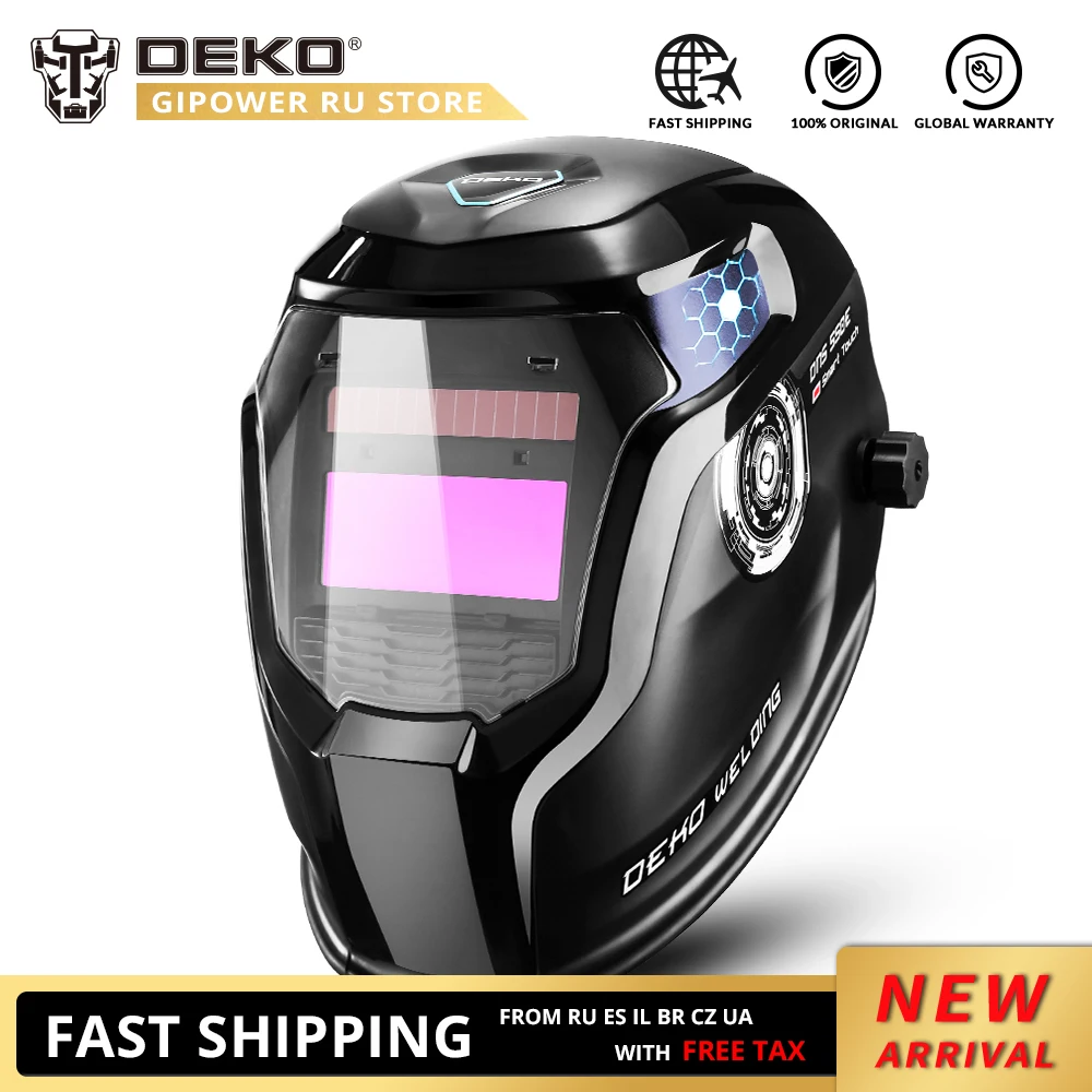 Online DEKO calavera Solar Auto oscurecimiento soldadura eléctrica máscara casco soldador tapa de soldadura ajustable lente ojos máscara para máquina de soldadura