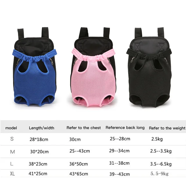 Adjustable and Breathable Travel Dog Carrier Backpack Size Chart