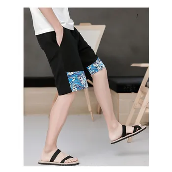 

Men Pants Japanese Style Samurai Summer Beach Shorts Homme Chinese Clothing Print Wave Cotton Loose Plus Bottoms Adult Trousers
