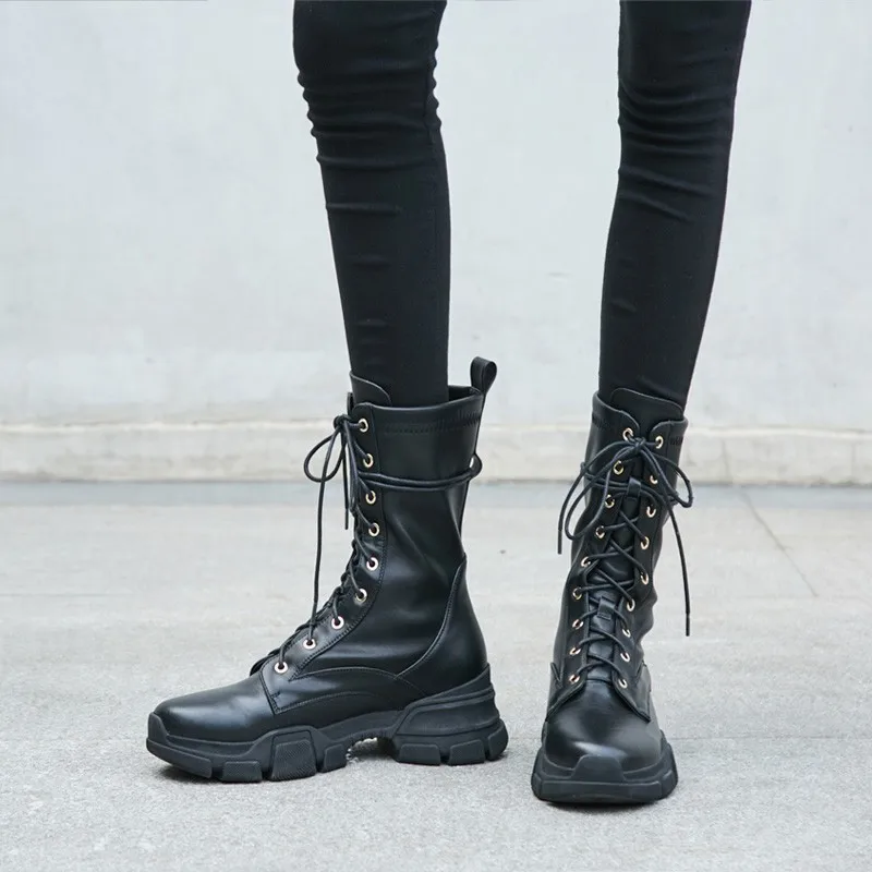 womens black lace up mid calf boots