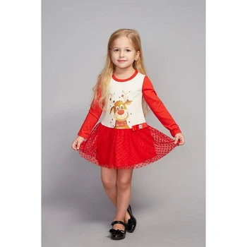 

Dress for girls, color red / white, height 104 cm