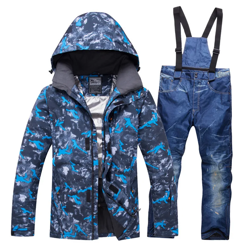 

Denim Ski Suit Men Winter 2020 Waterproof Windproof Thicken Warm Snow Clothes Men Ski Sets Jacket Skiing And Snowboarding Suits