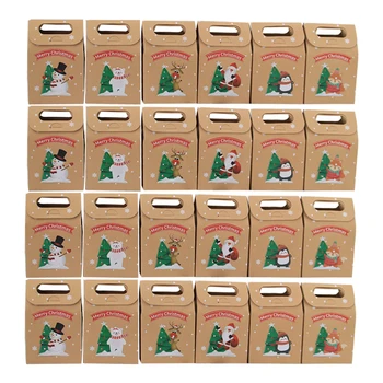 

24pcs/set Craft Paper Printed Handheld Holiday Storage Box Cookies Gift Wrapping Bags Christmas Party Festival Multifunction