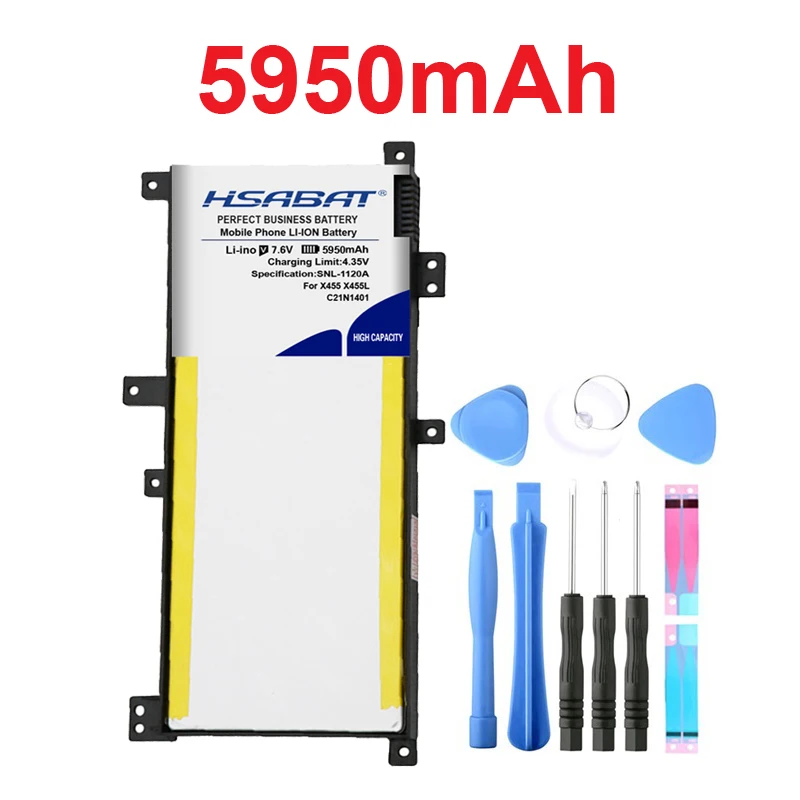 HSABAT 5950 мА/ч, C21N1401 Батарея для ASUS X455 X455L X455LA A455L A455LD A455LN F455L X454W X455LD X455DG X455LF X455LF X455LJ