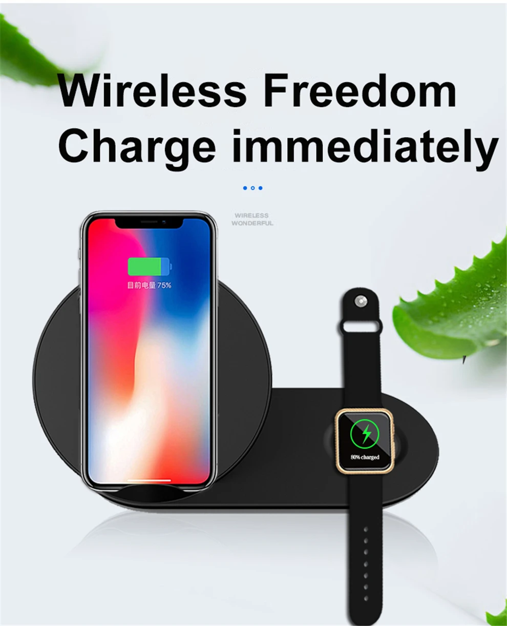 2 в 1 Qi Беспроводное зарядное устройство для iPhone iWatch для samsung Xiaomi Беспроводная зарядная док-станция для Apple Watch для samsung Galaxy Watch