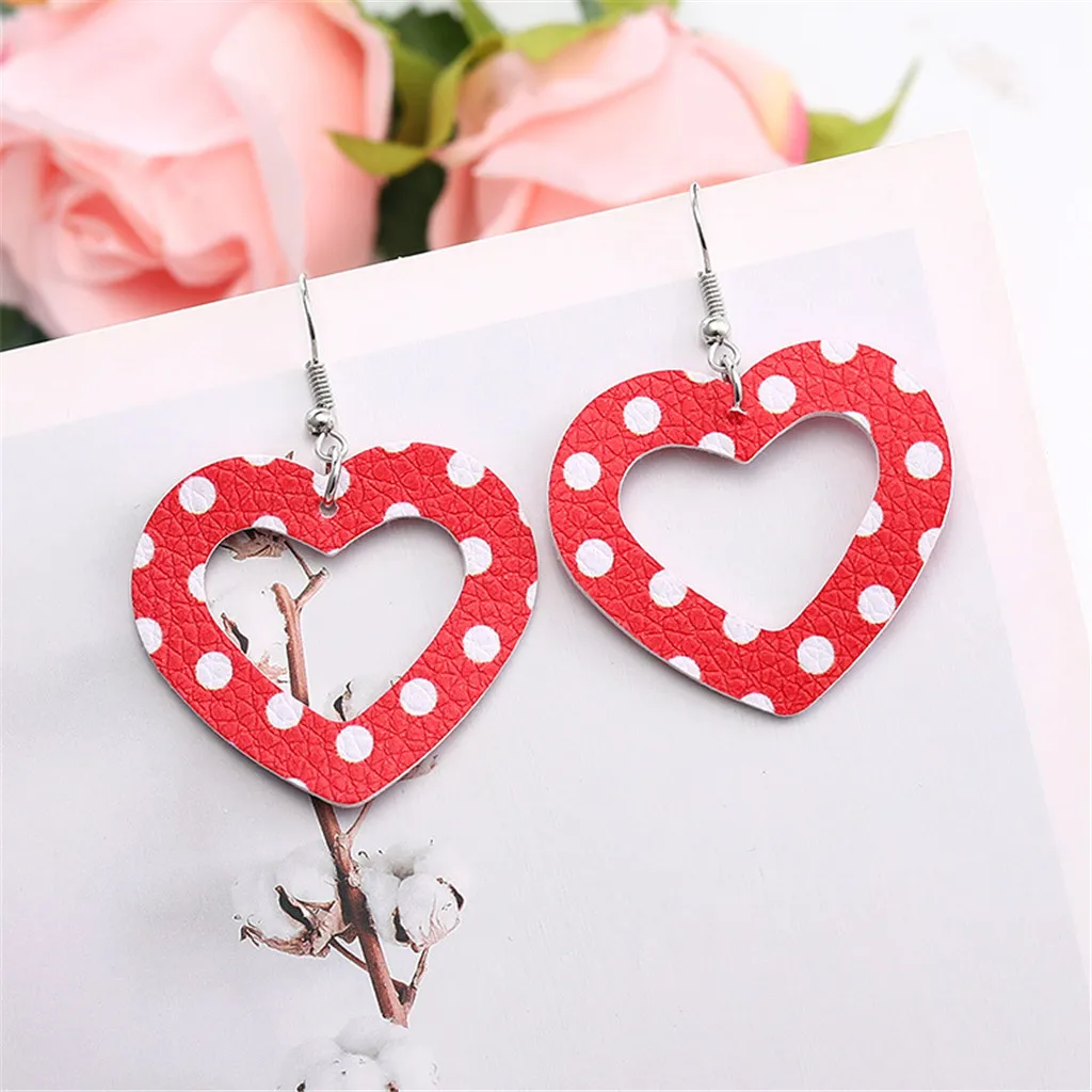 Hollow Love New Year Leather Earrings Women Girls Double-sided Dangle Personality Design Ladies Jewelry Gifts | Украшения и
