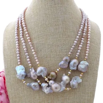 

N110109 19" 3Strands Purple Keshi Pearl Necklace