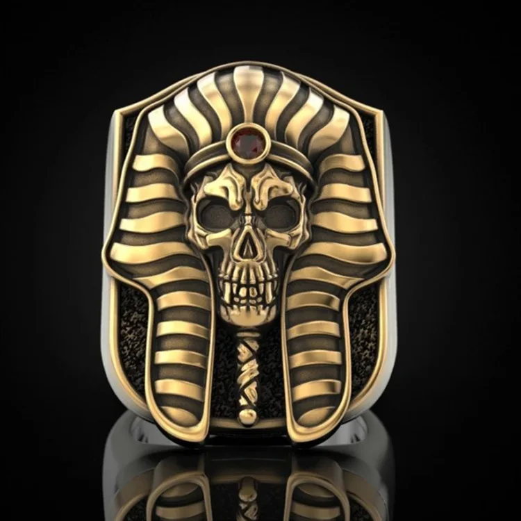 

Creative Ancient Egyptian Pharaoh Shape Skull Head Rings for Men Punk Gothic Style Wedding Party Jewelry Gift