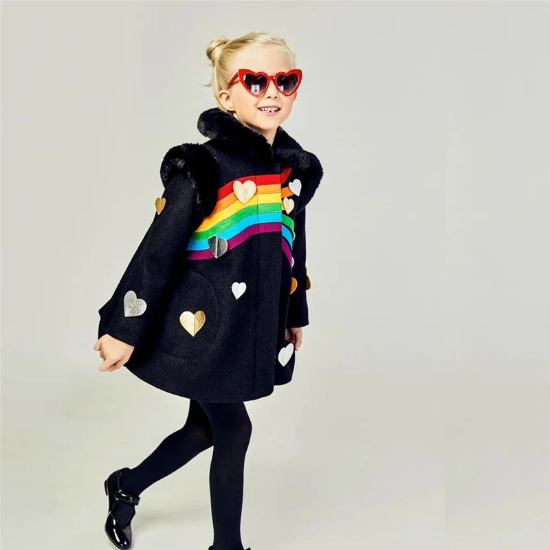 

Little Goodall Children Girl Winter Rainbow Warm Party Coat Toddler Brand Plush Thick Wool Coat With Zip European Style Thicken