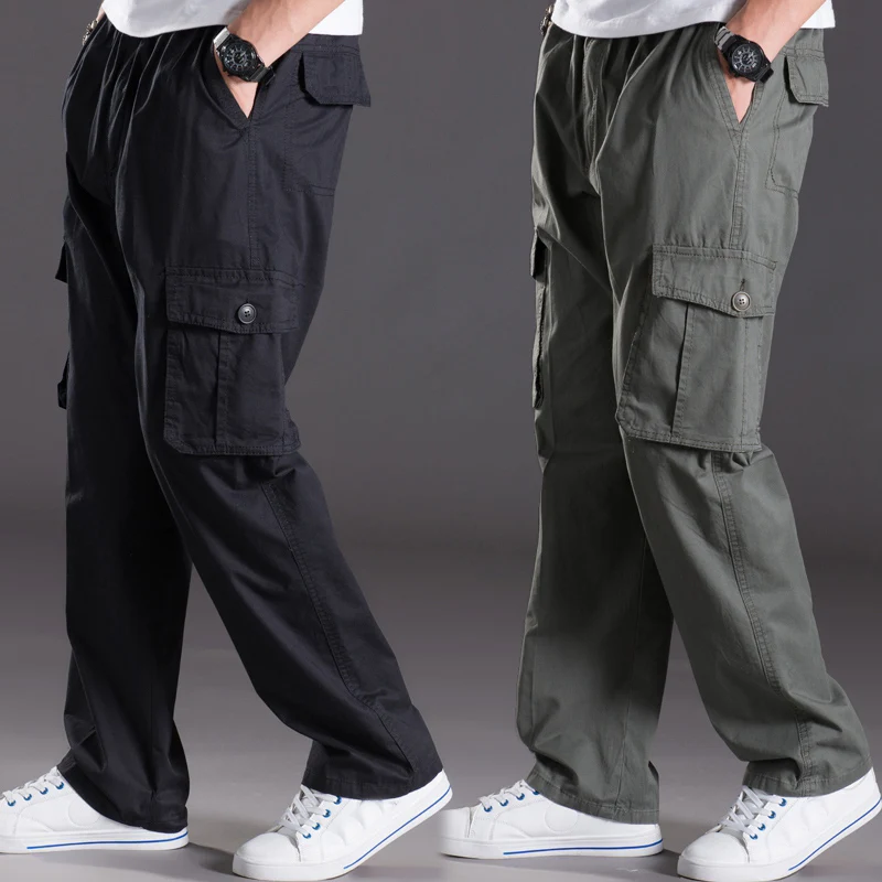 

spring summer casual pants male big size 6XL Multi Pocket Jeans oversize Pants overalls elastic waist pants plus size men
