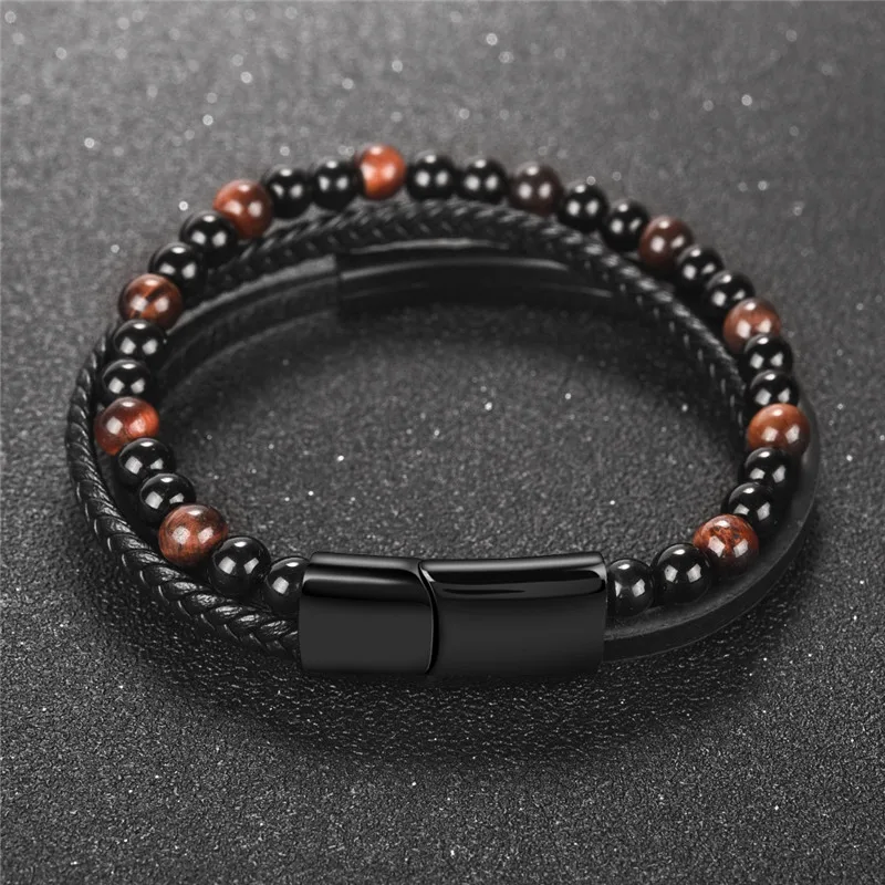 Jiayiqi 6 мм Натуральный камень Для мужчин браслет черный кожаный магнитный браслет с пряжкой 18,5/20,5/22 см мужской ювелирные изделия
