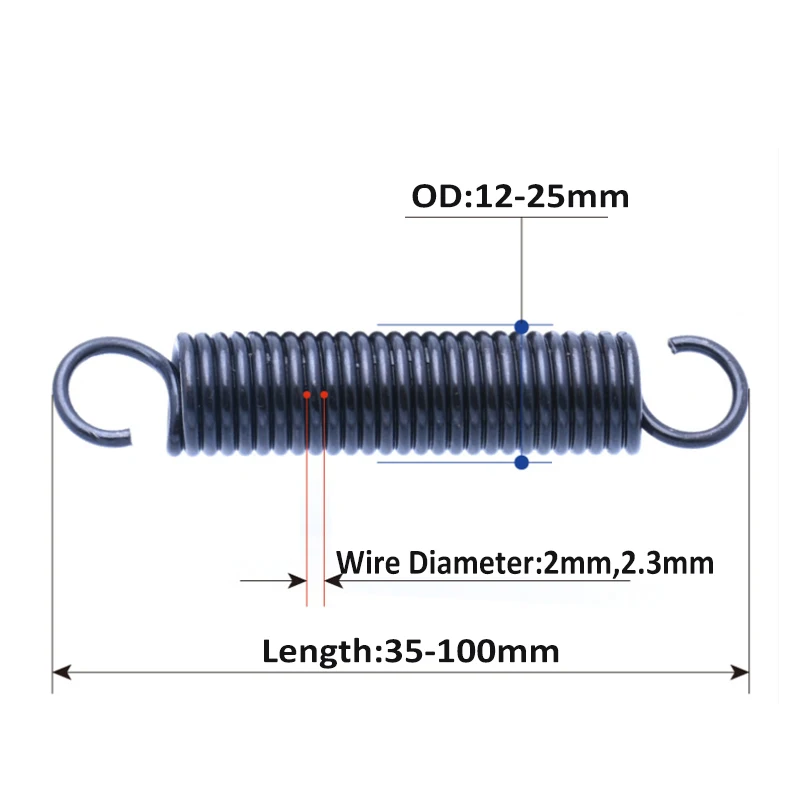 Wire Dia 1mm Extension Expansion Tension Spring OD 5~12mm Hook End Galvanized 