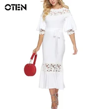 Отень однотонные Цвет Белое Женское платье осенние узкие стройнящие Лоскутные стильная женская обувь Офисные платья Vestidos Половина рукава Повседневное Плать