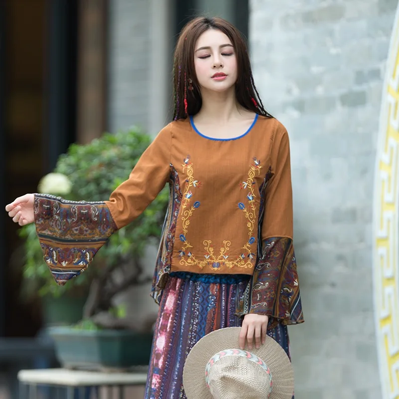 Retro Embroidered Chinese Style Clothing Women Shirts Cotton Linen Harajuku Vintage Tang Suit Ladies Chinese Tops KK3643