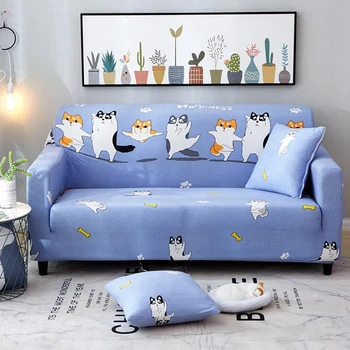 

Elastic Corner Sofa Cover for Living Room Single Love Seater Modern Cartoon Blue Armchair L Shape Stretch Sectional Couch Covers