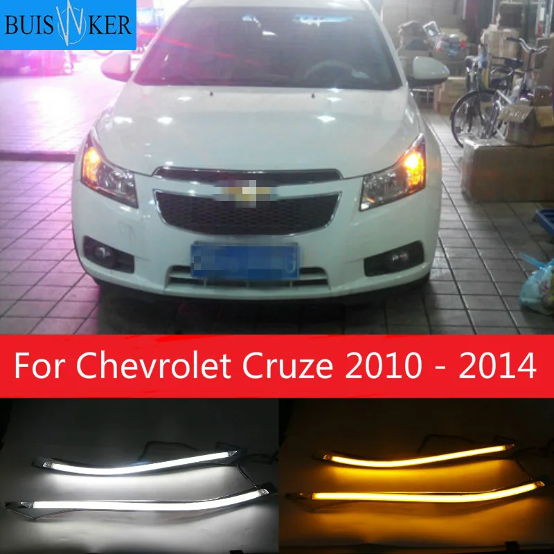 

Для Chevrolet Cruze 2010 - 2014 Автомобильный Стайлинг светодиодный головной светильник для бровей дневные ходовые огни светильник LED DRL с желтым сигналом поворота светильник