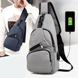 Casual Men Outdoor Crossbody Shoulder Chest Pouch Sling Bag with USB Charge Port