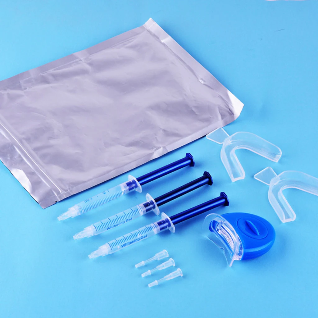 3/6/10pcs Dentist Teeth Whitening Oral Gel Kit Tooth Whitener Bleaching Set, Gel+Tray+LED Light