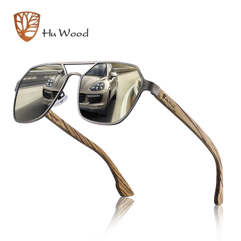 HU WOOD Polarized Vintage Men Handmade Wooden Sunglasses UV400