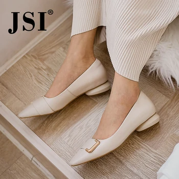 

JSI Office Square Toe Women's Flats High Quality Cow Leather Belt Metal Decoration Slip-On Shoes Comfortable Fashion Flats JO487