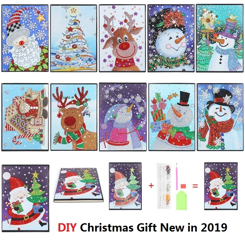 

Multicolored DIY Santa Claus Special Shaped Diamond Painting 60 Pages A5 Office Notebook with Lines for Christmas Gifts