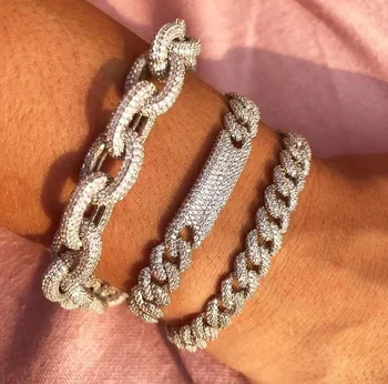 

2019 Geometric Easy-hook Miami Cuban Link Chain Bracelet Micro CZ Paved Square Bar Magnetic Hip hop Men Bangle Bracelets Hotsale