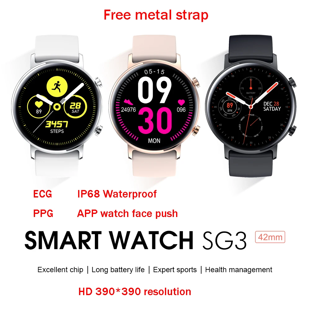 SG3 ECG PPG Smartwatch 390*390 кислородный пульсометр спортивный фитнес трекер SG2 Plus IP68